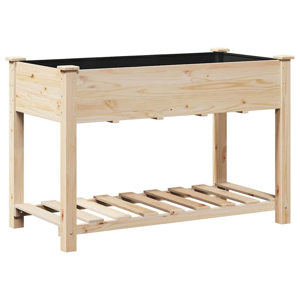 Jardinera de madera con práctica superficie de almacenamiento, jardinera para jardín y terraza, jardinera estable de madera maciza, para exteriores, color beige, 115 x 59 x 76,5 cm