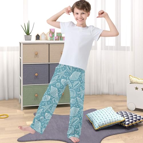 Boy's Pj Pants Sea Shell Fossil Mollusk Starfish Lounge Bottoms Elastic Waist Kids Joggers with Pockets Size 6-144