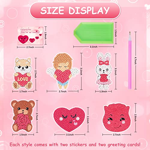 Valentine\'s Day Cards with 5D Diamond Painting Sticker Kits, Kids Diamond Painting Kits, School Valentine\'s Exchange Gift, Party DIY Paint Arts Supplies, Valentine\'s Gifts Prizes Party Favors(12Pack) - Thumbnail 2