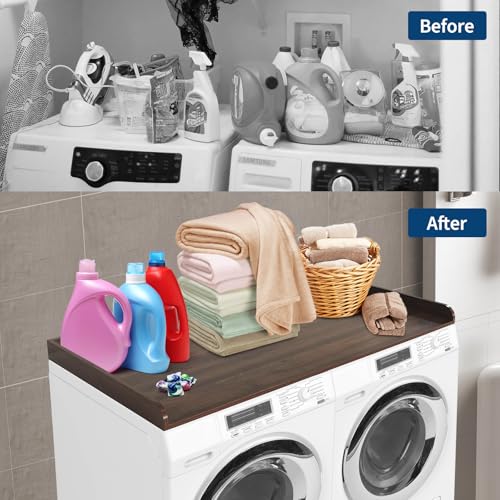 GarveeHome Washer Dryer Countertop, Wood Laundry Countertop with 2.75" H Edge Rails, Waterproof Washer Dryer Cover with Anti-Slip Pads for Laundry Room Organization and Storage