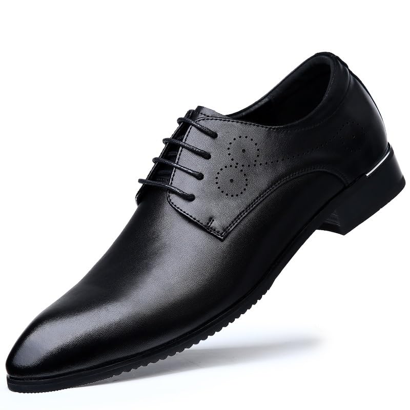 Formal Dress Shoes for Men Lace Up Pointed Toe PU Leather Derby Shoes Slip Resistant Block Heel Non Slip Anti-Slip Classic