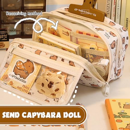 Belligern Capybara Pencil Case 9 Layers Cute Pencil Case, Capybara Stationery Set Includes Stickers, Note, Keychain, Plush Toy, Brooch - Image 4