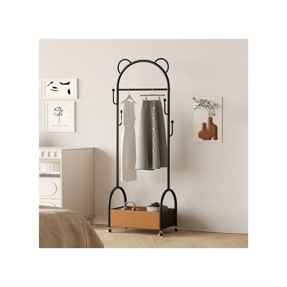 AILIUXIAOYAN Coat Rack Bedroom Floor-standing Clothes Rack Movable Household Dirty Clothes Basket Clothes Rack High-end Home Coat Rack(Black)