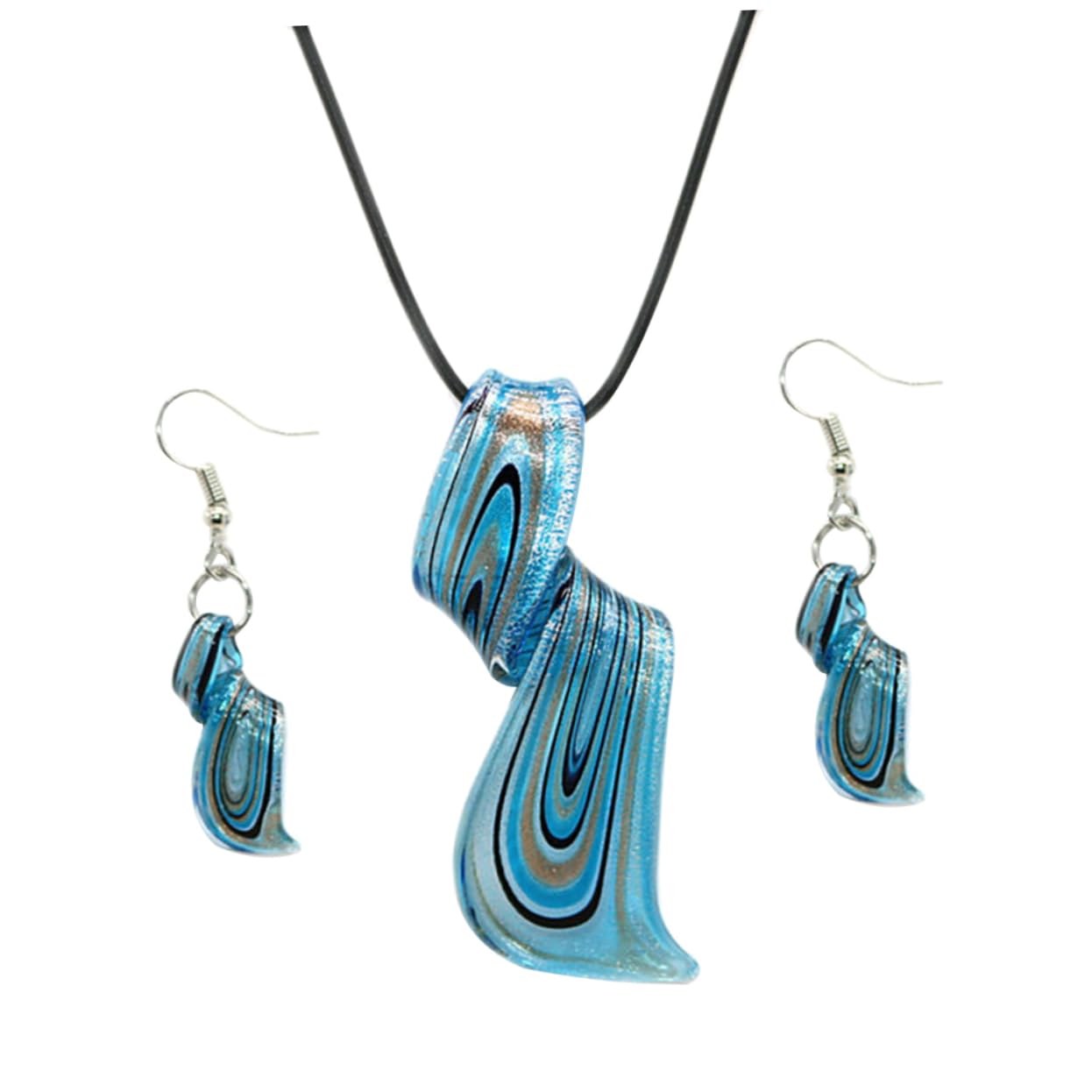 Collier doré pendentif et boucles d'oreilles bleu pour soirée - 8