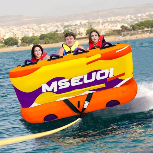 Image of Inflatable Water Towable Tube for Boats Heavy-Duty 1-3 Rider Tow Tube with Reinforced Handles, Quick-Connect Tow Rope, Rapid Air Valve