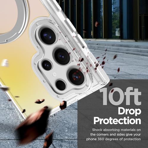 Image of Magnetic for Samsung Galaxy S24 Ultra Case with 360 Stand [Compatible with Magsafe] [Fluorescent Design] [1 Screen Protector] Slim Translucent Matte Case for Galaxy S24 Ultra 6.8 inch, White