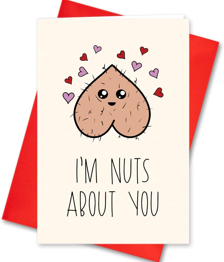 Merry Christmas Card Funny Valentine's Day Card I'm Nuts About You Happy Birthday Card Romantic Valentines Card Anniversary Wedding Birthday Gift for Wife Husband Girlfriend Boyfriend Funny Xmas Gift