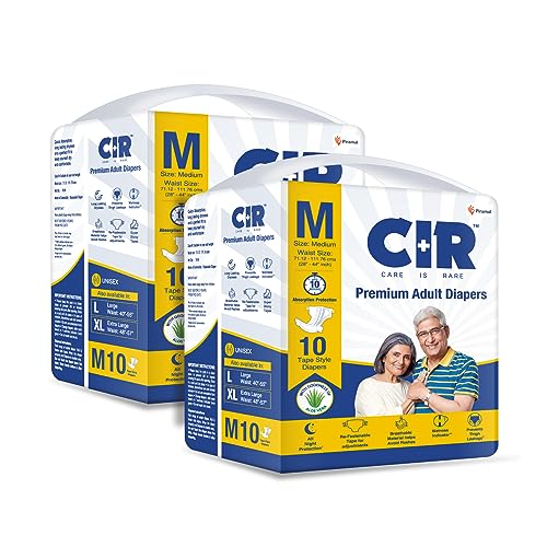 CIR Unisex Premium Adult Diaper-Tape Style All Night Protection With Aloe Vera Medium(M) Size Waist(71-111Cm 28"-44") 20 Units