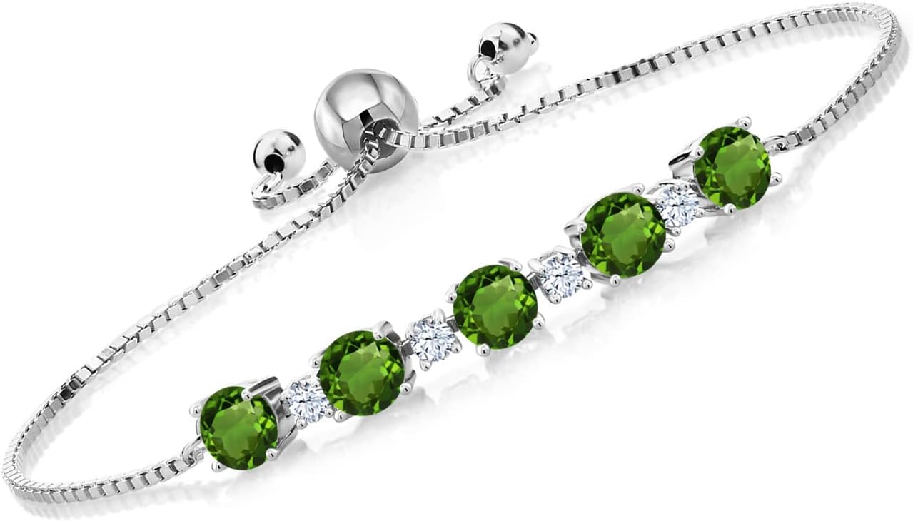 Gem Stone King 925 Sterling Silver Gemstone Birthstone Tennis Bracelet for Women | Round 5MM and 2.5MM Accent Stones | Adjustable Bolo Design | Easy-On Easy-Off | Fully Adjustable Up to 9 Inch