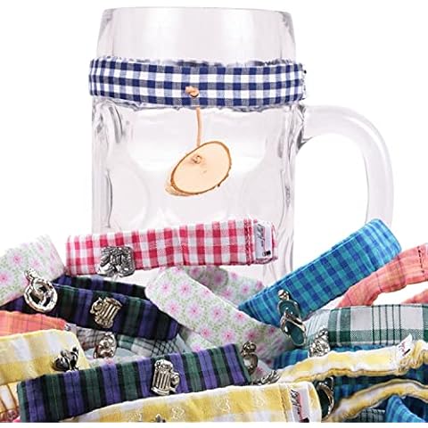 Glass markers made from masculine Bavarian traditional fabrics for handles and style glasses, locally handmade (10 mixed, tape measure), 10 gemischt, Fabric Cover