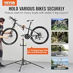 VEVOR Support de réparation de vélo, 80 lbs Support de réparation de vélo en acier robuste, support de maintenance réglable de vélo de hauteur avec plateau d'outils magnétiques bras télescopique, support pliable de travail de vélo pour la maison, magasins, noir