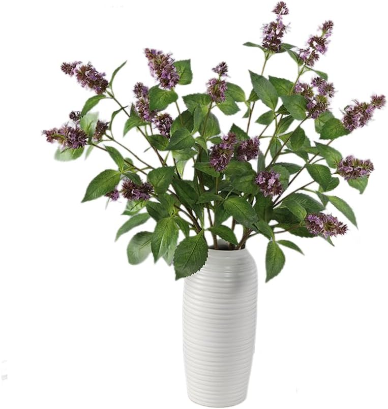 Artificial Patchouli Plant Stems, 29 inches, 4 Pack, Fake Greenry Plants Reastic Mint Flowers for Home Office Decor (White)