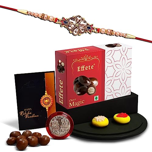 Image of DeoDap Multi-Colour Diamond Beads Rakhi Set of 5 with Chocolate for Brother - Raksha Bandhan Festival Celebration Gift