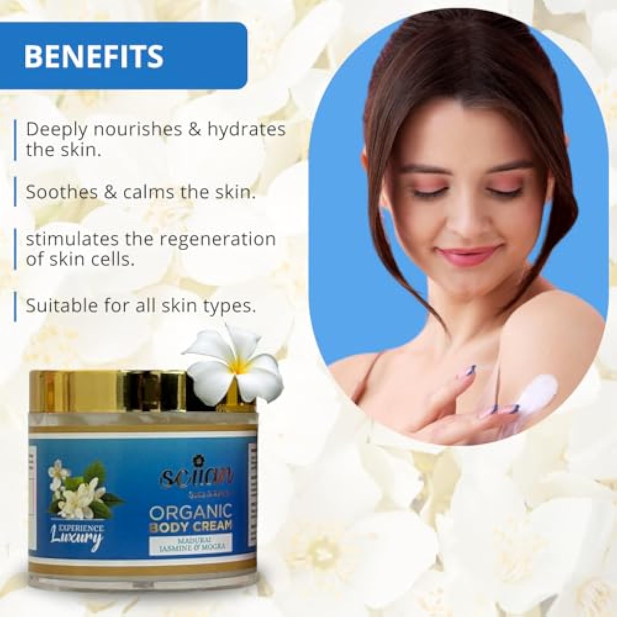 Madurai Jasmine & Mogra Body Cream for Women, Deep Moisturizing