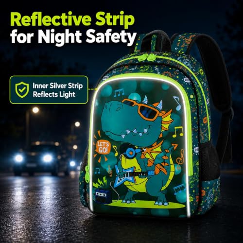 Image of 16 inch Dinosaur Backpack for Boy, 3Pcs Kids School Bookbag for Elementary Preschool Kindergarten, School Backpacks with Lunch Box(Green)