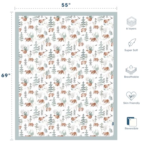 Image of GRSSDER Cotton Muslin Quilt Blanket 55 inch x 69 inch - 6 Layers Reversible Breathable Throw Blanket, Soft Lightweight All Season Blanket for Couch Bed Travel, Nursery and Home Use