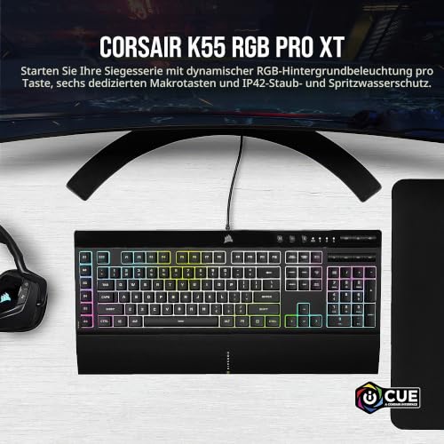 Corsair K55 RGB PRO XT Gaming-Tastatur, kabelgebunden, QWERTY-Layout, Schwarz – Ansicht 2