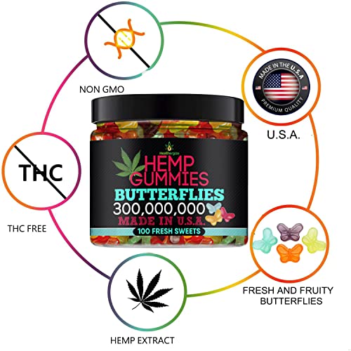 Healthergize Hemp Gummies Premium-Delicious Butterflies Gummy Bear Edibles-Fresh Fruity Flavors-Natural Candy Peace and Relaxation-for Sleep, Calm, Relax-Made in USA-100 Count - Image 8