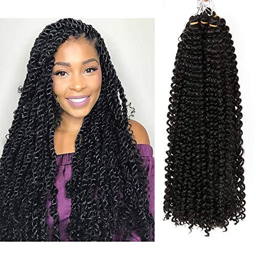 7 Packs Passion Twist Crochet Hair 18 Inch Water Wave Crochet Braids Passion Twist Braiding Hair Extensions Marlybob Crochet Braids #1B