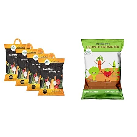 TrustBasket Enriched Premium Organic Earth Magic Potting Soil Mix with Required Fertilizers for Plan & Plant Growth Promoter/Booster Organic Fertilizer, 500 G Combo