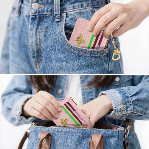 Image of SEAVILIA Card Holder Keychain Wallet for Women with ID Window RFID Coin Purse Bee Gifts Slim Minimalist Small Wallet