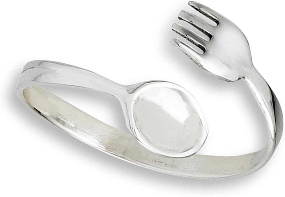 Open Adjustable Fork Spoon Utensils Ring Sterling Silver Thumb Band Sizes 4-9