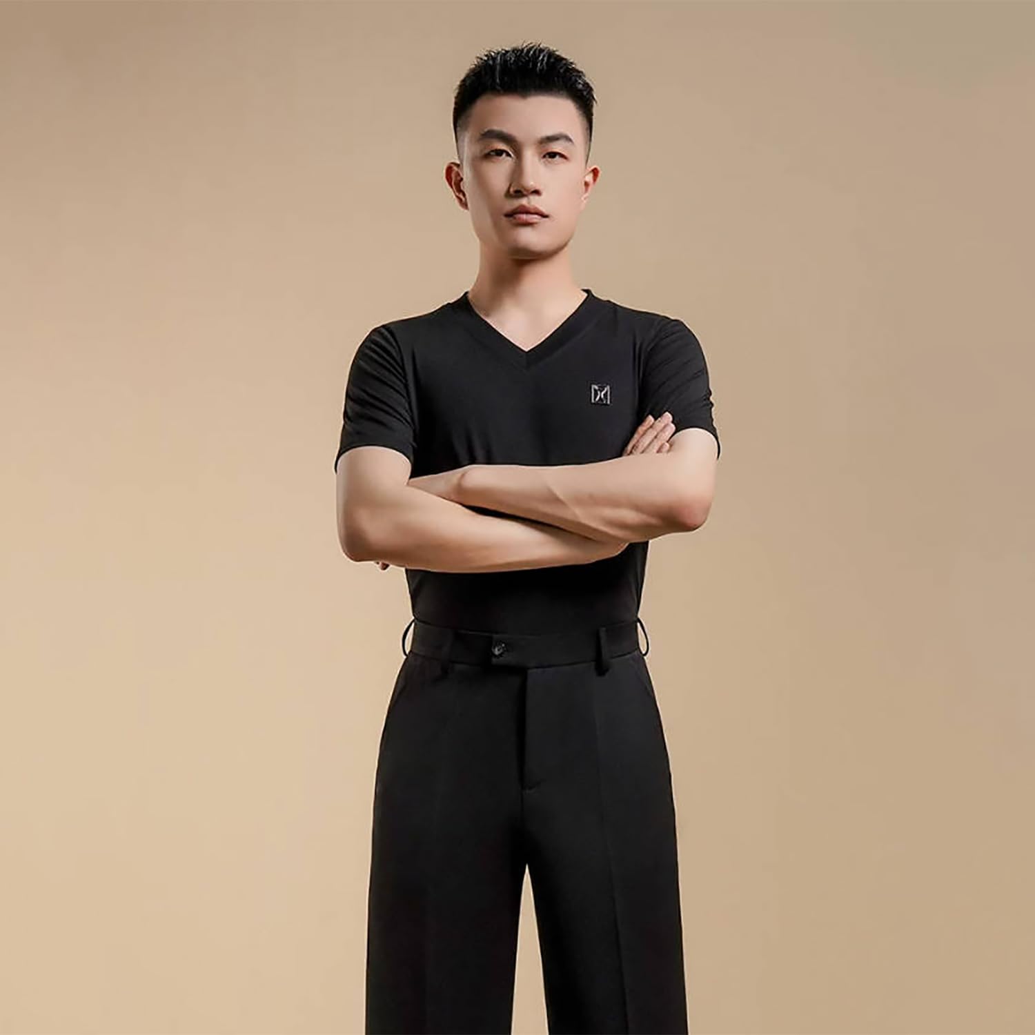 Top da Ballo da Sala Uomo Scollo V Maniche Corte Indumento per Performance Standard Nazionale