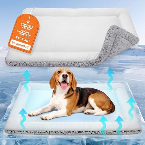 Dog Cooling Mat, Self Warming Cat Bed, Reversible Warm & Cooling Cat Bed, Winter Warm Cat Pad & Summer Cooling Cat Mat for Kittens & Small Dogs, Perfect for Crates, Beds & Sofas, Gray, 24