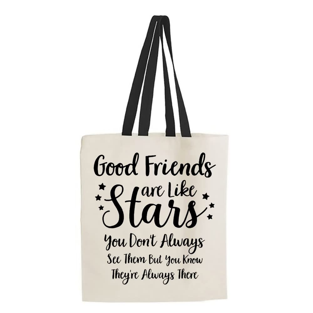 Giftme Good Friends Are Like Stars, funny birthday Present for best friend, Christmas idea for roommate, BFF, Bestie, Sister, Shoulder Bag Shopping Tote Bag Cotton Shopping Bag. (Black Handle)