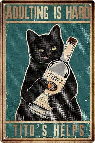 Vintage Beer Cat Tin Sign,Funny Bar Wall Decor Metal Sign,Retro Beer poster,Drinking Decorations for Pub Home Restaurants Club Plaque Cat Lovers Gifts 8X12 Inches