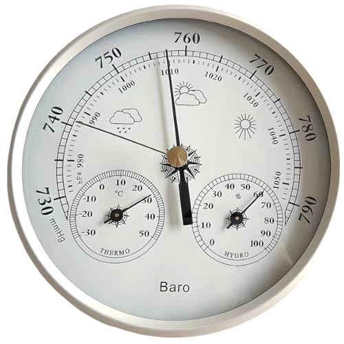 3-in-1 Weather Station Barometer, 5-Inch Thermometer & Hygrometer for Indoor and Outdoor, Easy-to-Read Dial Pressure Gauge