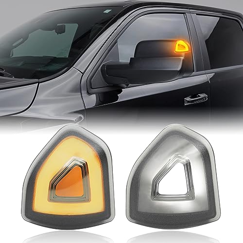 Aexploer Side Tow Mirror Turn Signal Lights LED Compatible with Ram 1500 2021-2023/for Ram 1500 Classic 2022 2023/for Ram 2500 3500 19-22 Amber Blink Turn Marker White LED Position Lights (Smoked Len)