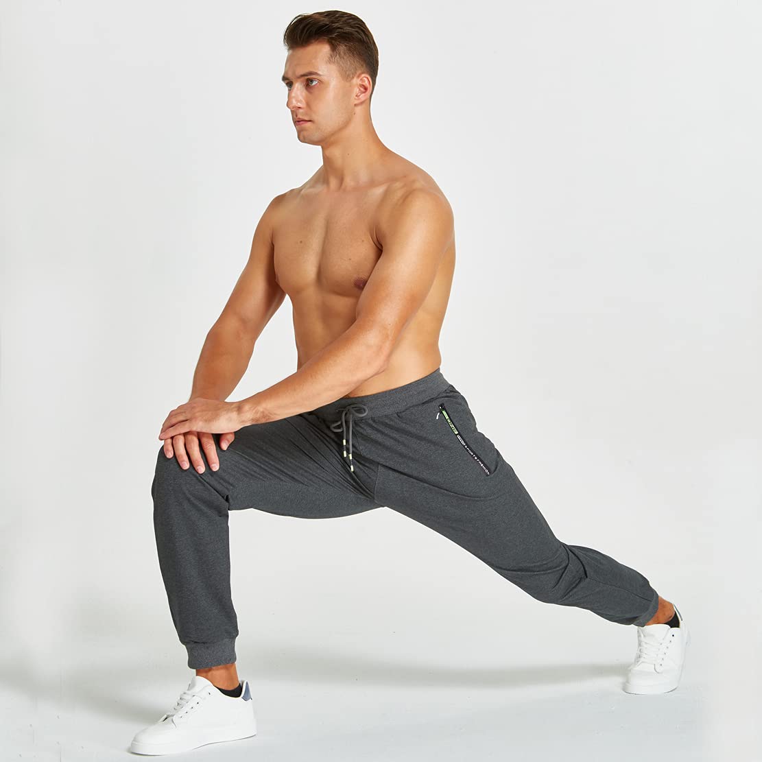 ZOXOZ Pantaloni Sportivi Uomo Cotone con Elastico in Vita con Tasche Zip