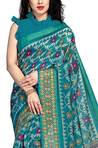Image of MIRCHI FASHION Women's Cotton Blend Kalamkari Printed Saree with Blouse Piece