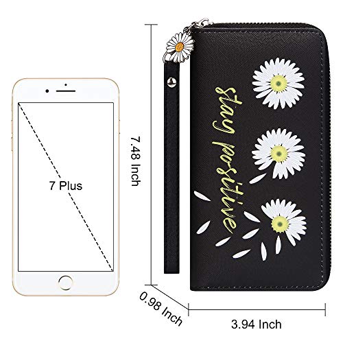 KUKOO Women’s Printed Zip Around Wallet Phone Clutch Purse Card Holder Organizer (Yellow -daisy-6)3