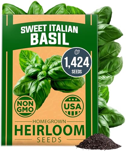 Image of HOME GROWN Non GMO Italian Basil Seeds Bulk Pack 1,424 Sweet Large Leaf Basil Seeds for Planting and Heirloom Herb Seeds for Planting Indoors or Outdoors (Ocimum basilicum)