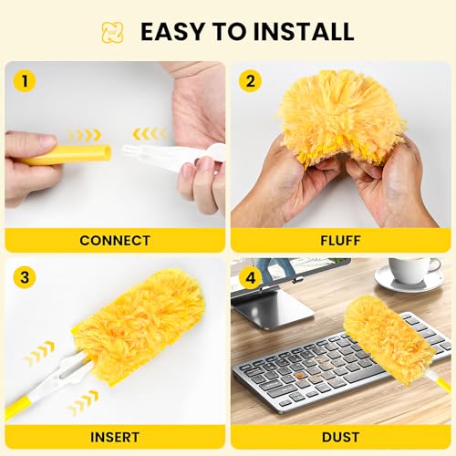 Image of Heavy Duty Duster Refills for swiffer Duster, Disposable Dusters Kit for Cleaning Dusting Furniture Blind Ceiling Fan, Electrostatic Lock-Dust Technology 360 Feather Duster,60 Duster and 1 Handle