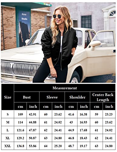 Acevog Women Casual Satin Bomber Jacket Zip Up Fashion Oversized Jackets Coat , Black, Medium #TOP5