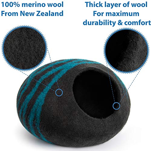 image for MEOWFIA Premium Felt Cat Bed Cave (Large) - Handmade 100% Merino Wool 