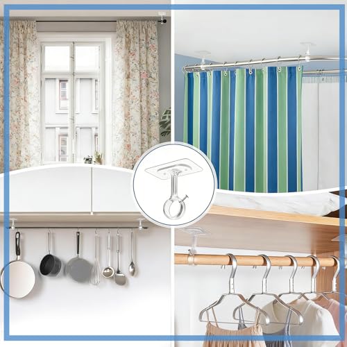 4 Stück Gardinenstangenhalterungen, Gardinenstangenhalterung zum Kleben ohne Bohren Vorhangstangenhalter mit Schrauben für die Decke, Ideal für Badezimmer Fenster Kleiderschrank (transparent)