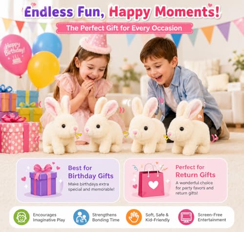 Image of Bunny Interactive Rabbit Toy for Kids - Walking Hopping Bunny with Sound, Moving Ears, Twitching Nose & Mouth, Soft Plush Rabbit Toy for Baby Boys & Girls (Cream)