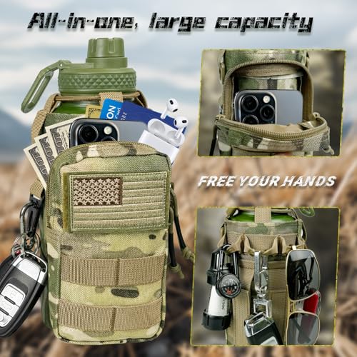 Image of Half Gallon Water Bottle with Sleeve - 64 oz Insulated Water Jug with Handle Tactical Stainless Steel Sports Water Bottle with Strap for Gym Workout Hiking Camping Camo Pouch
