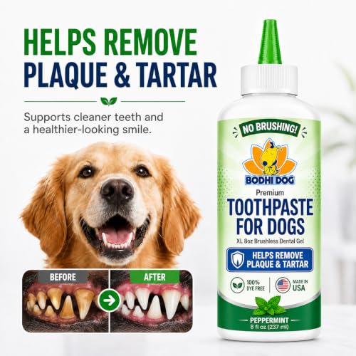 Bodhi Dog Pet Dental Gel - Toothpaste for Dogs & Cats - Plaque Remover & Breath Freshener - Thicker Formula - Safe & Non-Toxic - Helps Prevent Tartar Build-Up - Made in USA (8 Fl Oz)