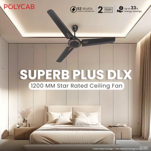 Image of Polycab Superb Plus DLX 1200mm Ceiling Fan, Smoke Brown