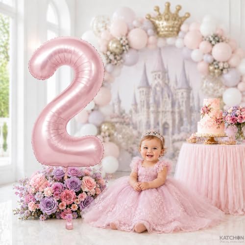 Image of KatchOn Pastel Pink 2 Balloon Number - 40 Inch | 2nd Birthday Decorations