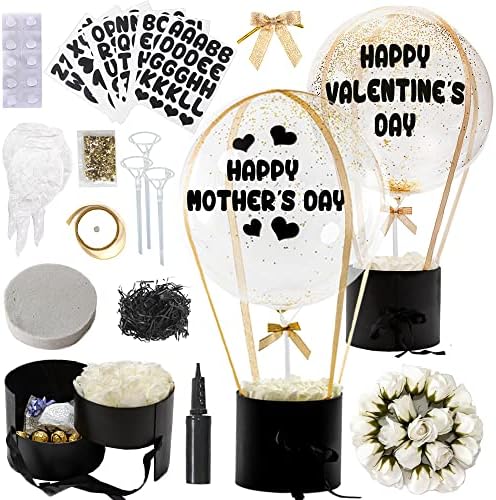 Surprise Balloon Gift Box for Men & Women. Happy Birthday, Mothers Day, Valentine's Day, Anniversary. Perfect Party Present Gifts Boxes with Greeting Letters and Mock Flowers