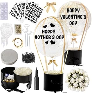 Surprise Balloon Gift Box for Men & Women. Happy Birthday, Mothers Day, Valentine's Day, Anniversary. Perfect Party Present Gifts Boxes with Greeting Letters and Mock Flowers