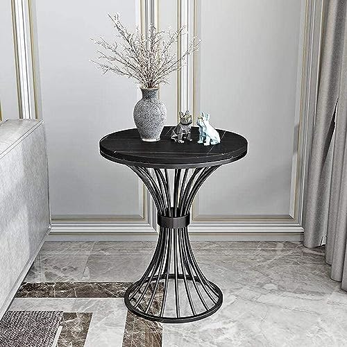 Image of Side Table, Round White Modern Home Decor Coffee Tea End Table for Living Room, Bedroom and Balcony (Black)