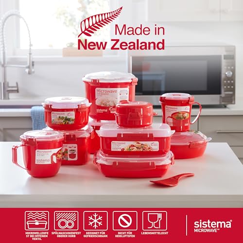 Foto von Sistema Microwave-Heat & Eat Frischhaltedosen Set | 4 rechteckige Mikrowellen-Vorratsdosen mit Deckeln (2 x 1,25 l + 2 x 525 ml) | verschließbare Clips und Belüftungsventile [82005]