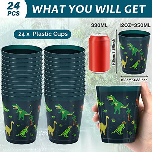 24 Pcs Dinosaur Plastic Cups Reusable Dino Tumbler Cups Party Supplies Dinosaur Birthday Plastic Drinking Cups 12Oz Party Decorations For Kids Boys Dinosaur Birthday Drinkware Drinkware Party Favors #TOP1